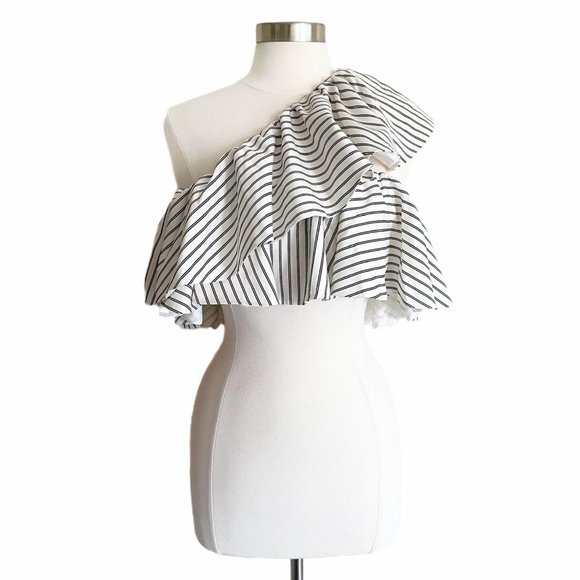 AMUR Jessica Off White Single Shoulder Top Sz M - Picture 8 of 11